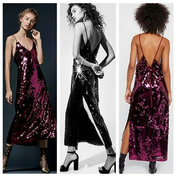 Free People Women's Slip Dress Black Sequins Midi/Maxi Sz Small Formal - Picture 1 of 15